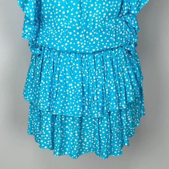 Coolchange Quinn Womens Ruffled Tunic Dress Swim Cover Aqua Blue Polka Dot sz XS - Picture 8 of 13